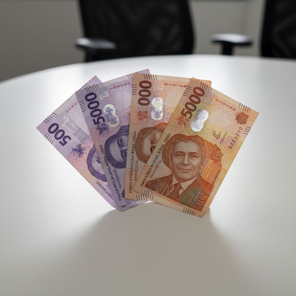 Colombian peso banknotes showing security features and serial numbers