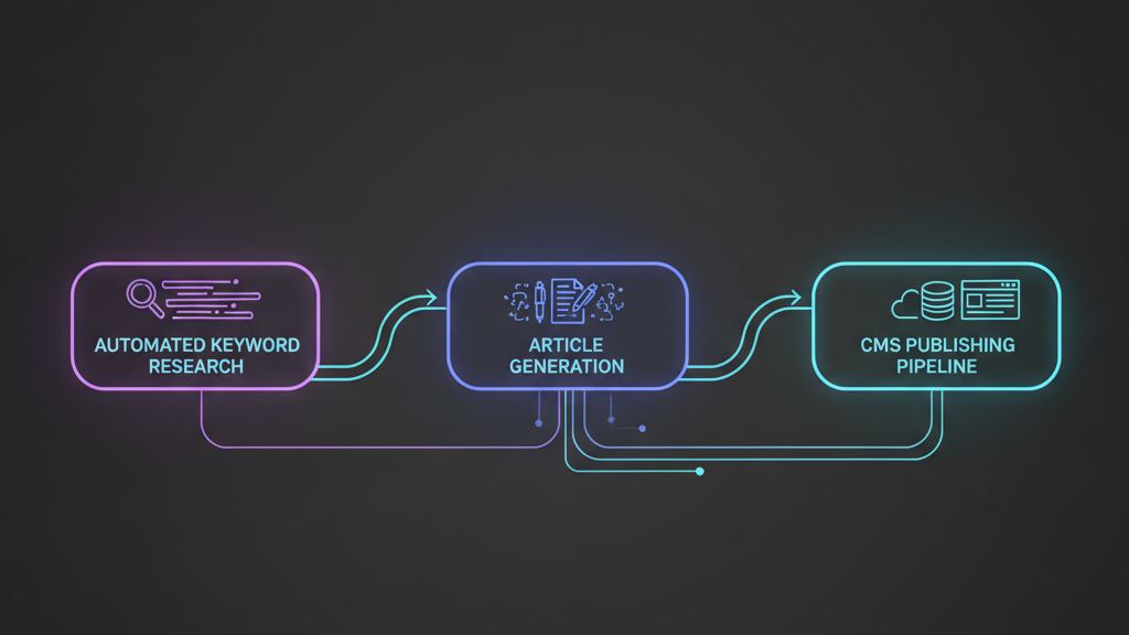 Automated SEO content generation and publishing workflow diagram