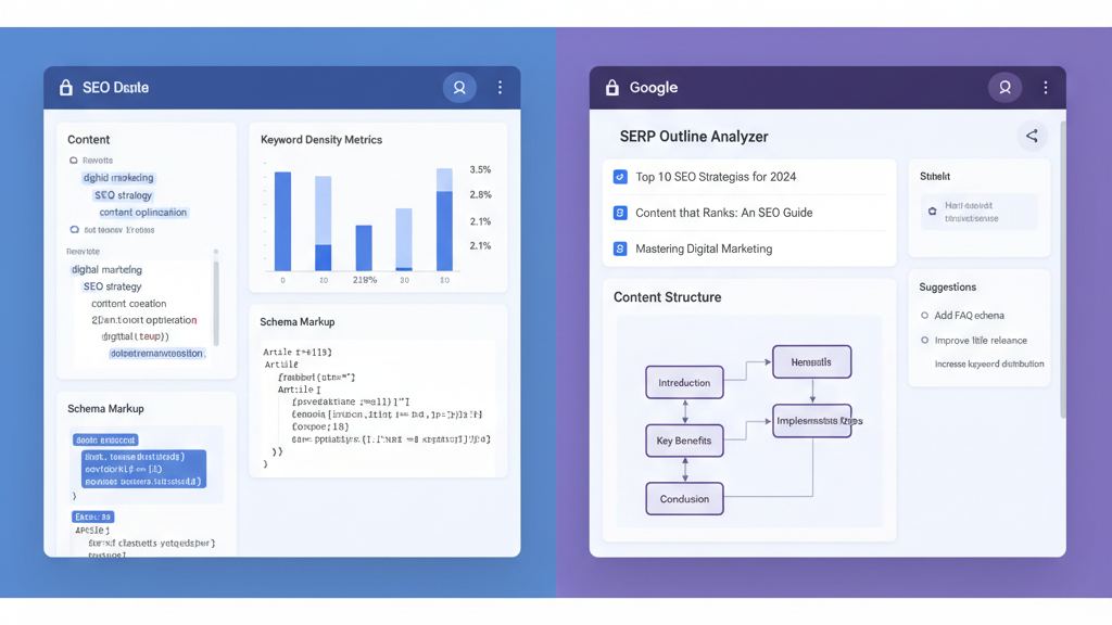 Side by side interface comparison of AI SEO writing tools