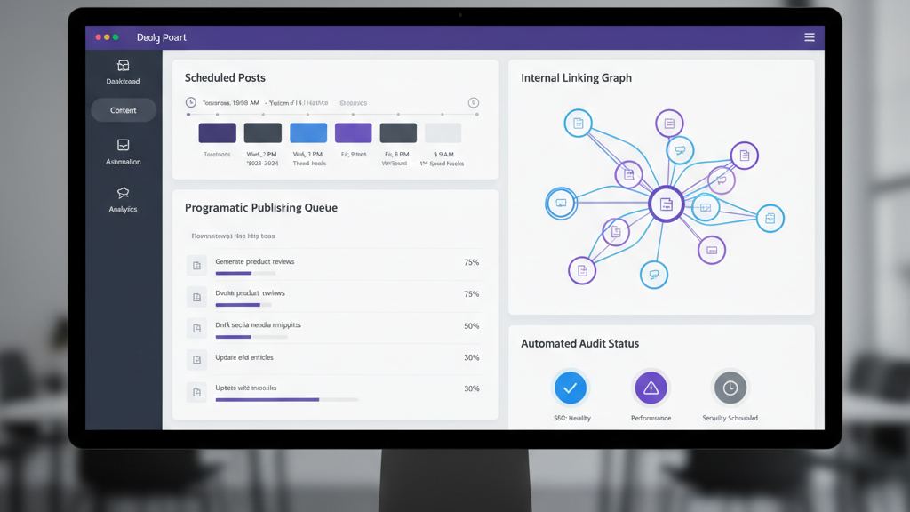 Content publishing queue and internal linking management screen