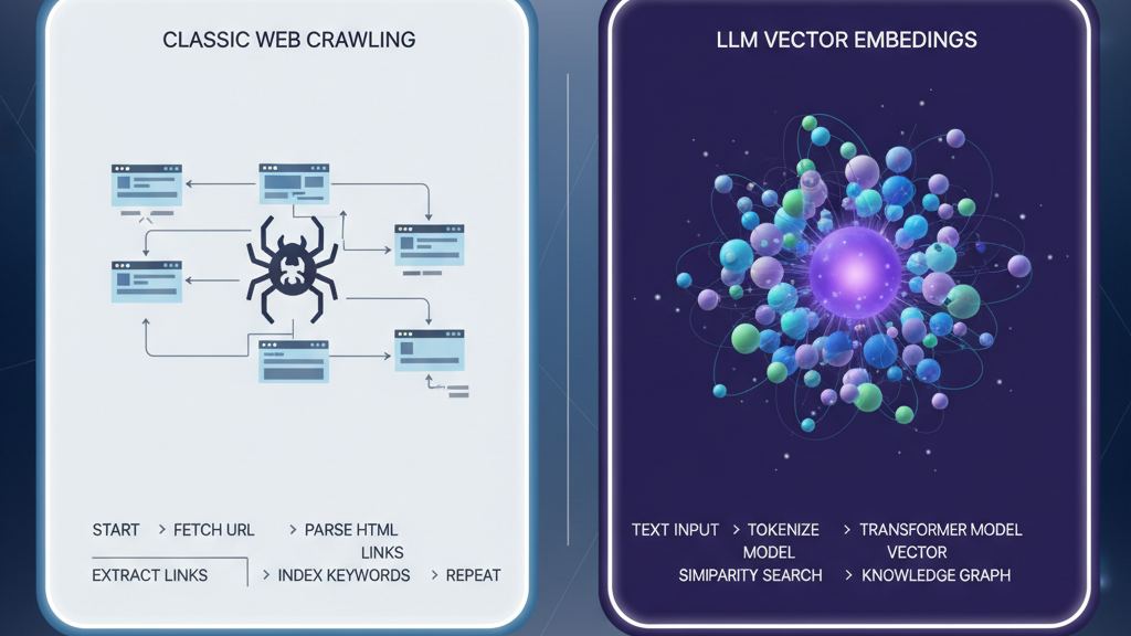 Comparison between traditional search engine indexing and generative engine vector retrieval